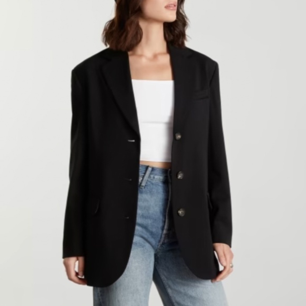 New Everlane '80s Oversized Tencel Cotton Blazer Black 0, XS $185